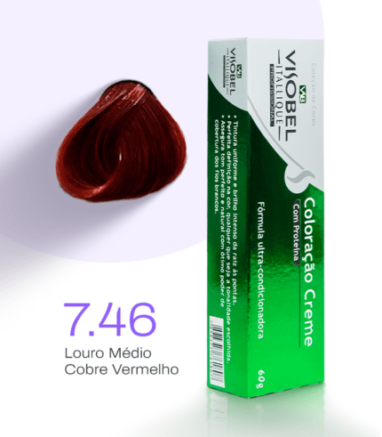 Tinta de cabelo Visobel Itallique Louro Médio Cobre Vermelho 7.46